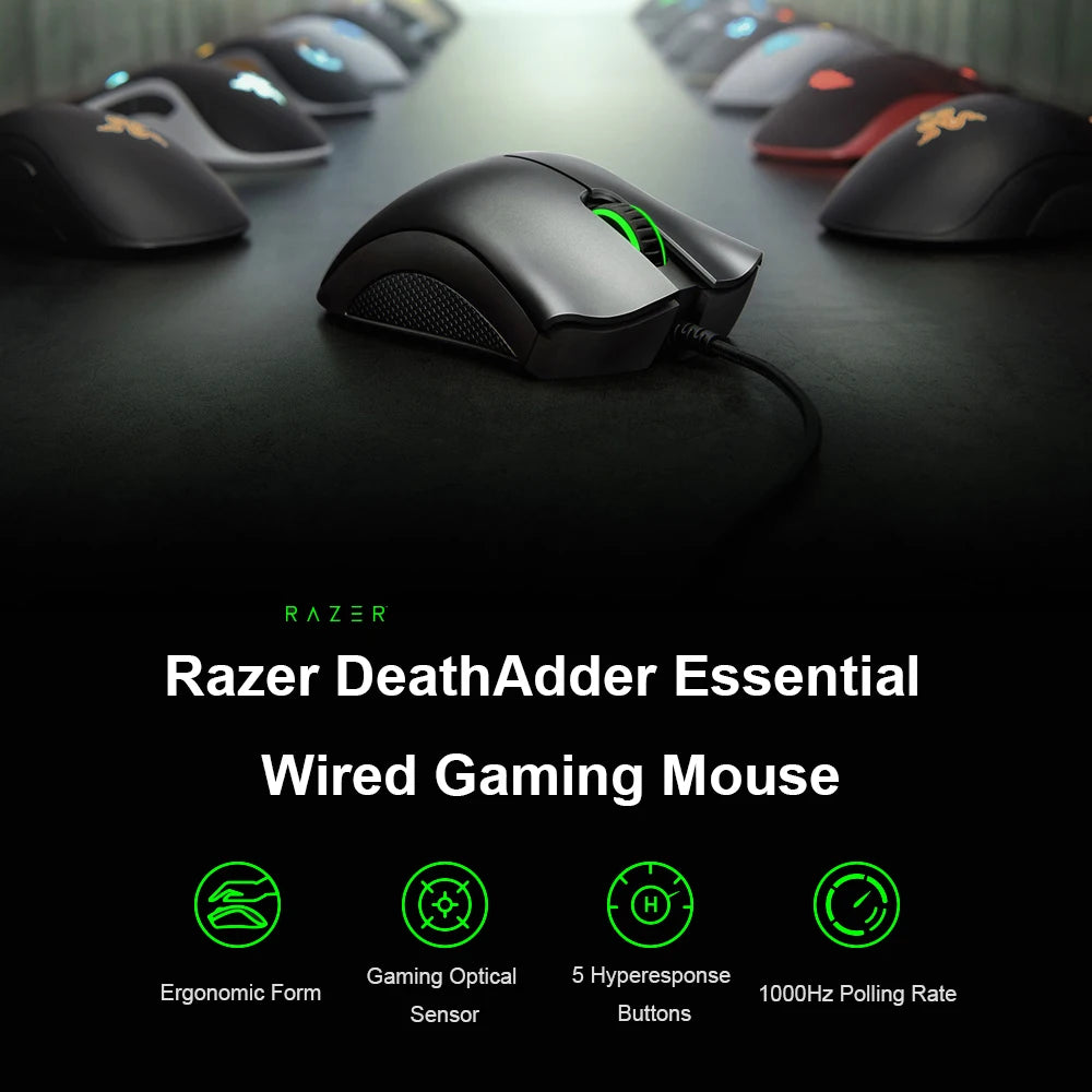 Original Razer DeathAdder Essential Wired Gaming Mouse Mice 6400DPI Optical Sensor 5 Independently Buttons