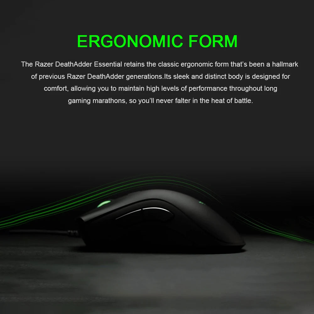 Original Razer DeathAdder Essential Wired Gaming Mouse Mice 6400DPI Optical Sensor 5 Independently Buttons