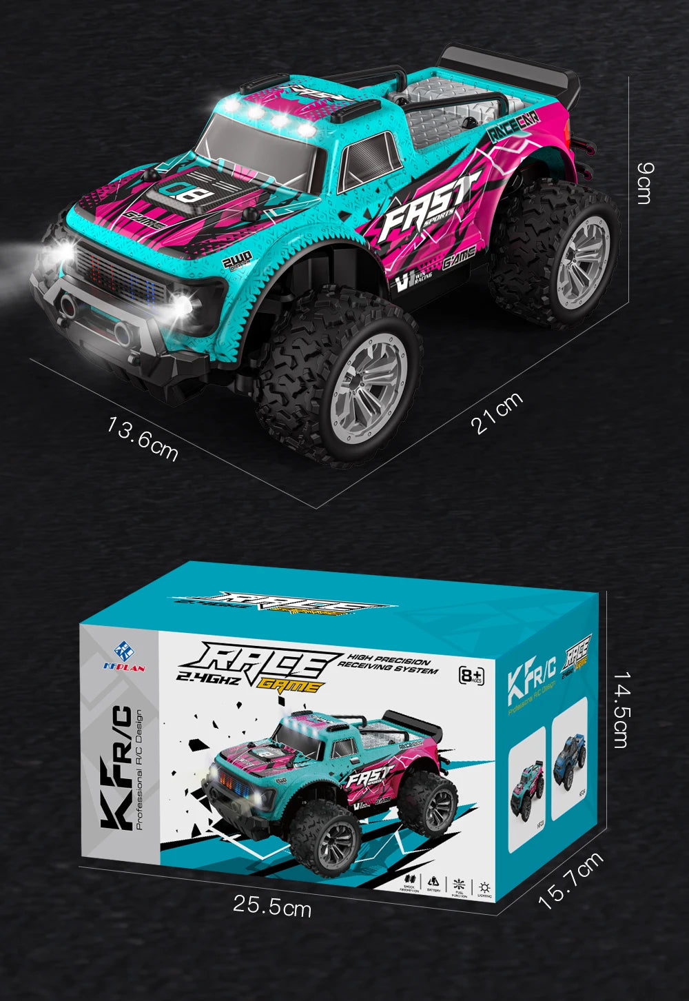 RC Car 1:16 2WD  with LED Light  2.4G 20KM/H High Speed Off-Road