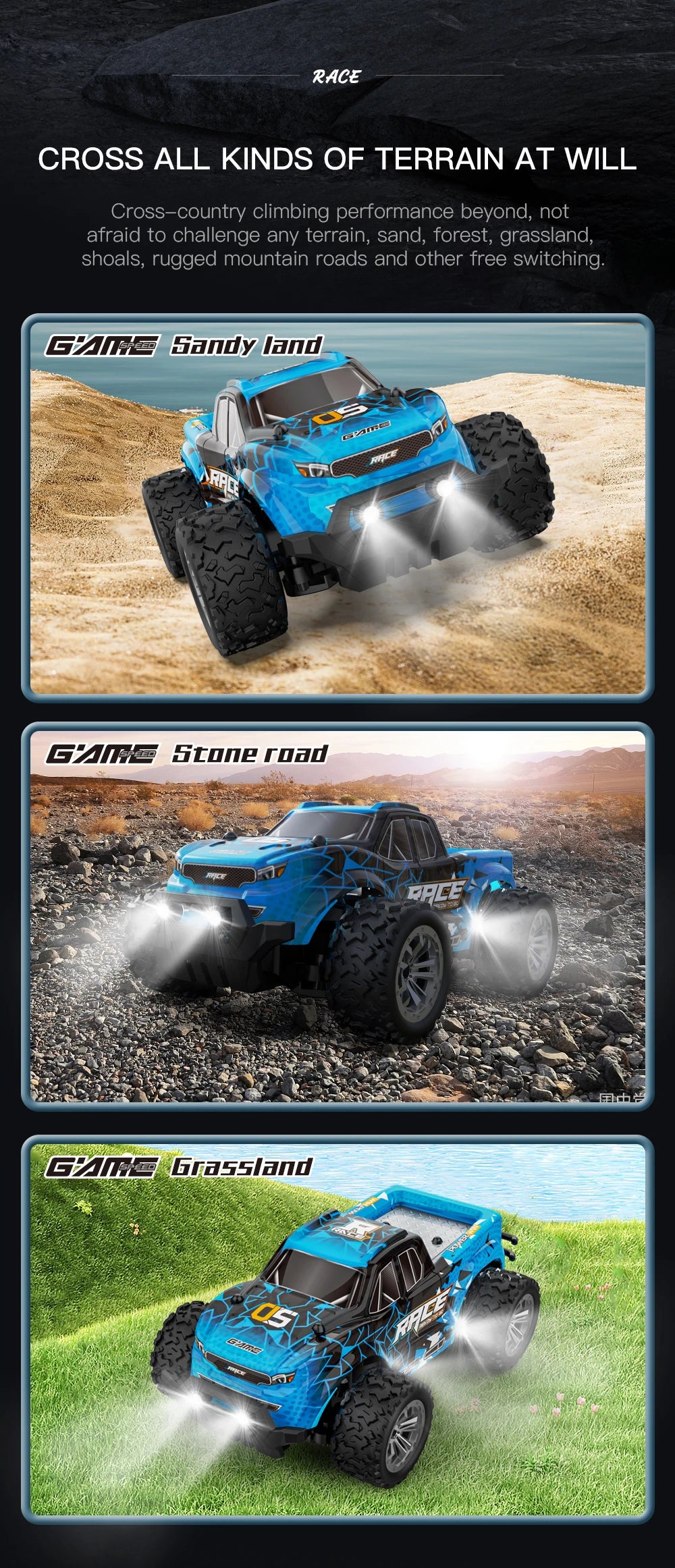 RC Car 1:16 2WD  with LED Light  2.4G 20KM/H High Speed Off-Road