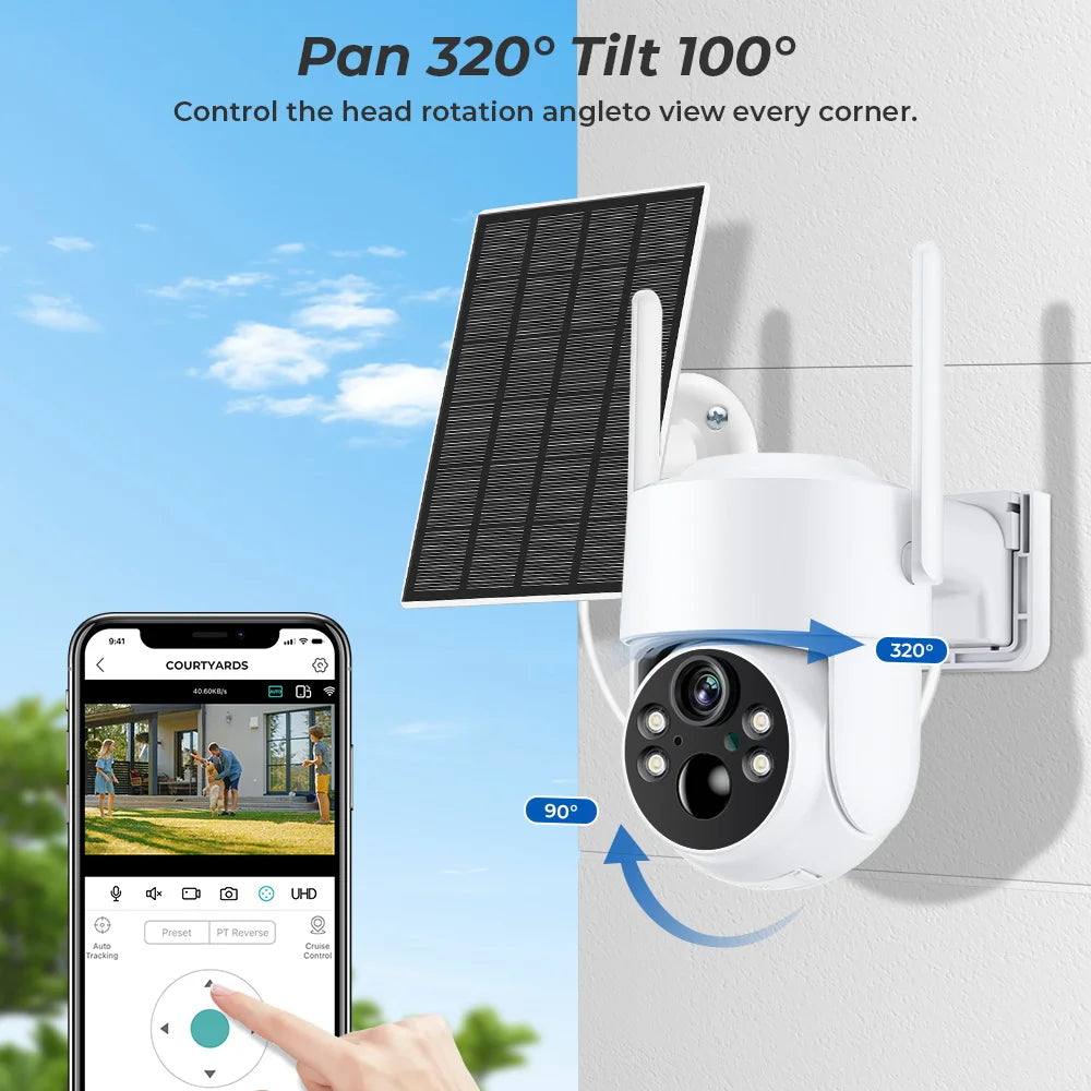 4MP Wireless Wifi Camera Solar Outdoor With Solar Panel Recharge Battery PIR Human Detection PTZ Video Surveillance Camera ICSEE