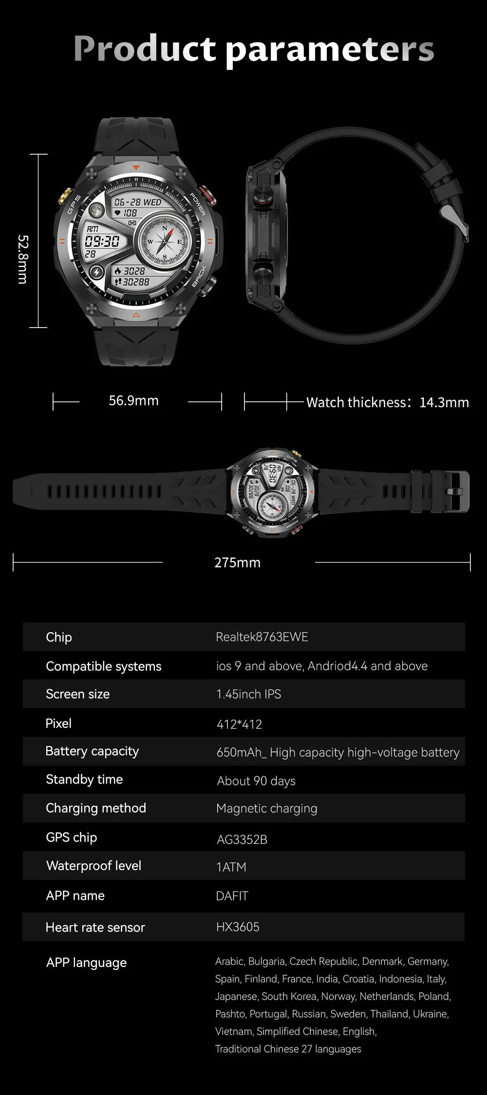 2024 New GPS Smart Watch 1.45" Ultra HD Display Built-in GPS & Compass Make/Receive Phone Calls 650mAh Battery Smart Braceletes