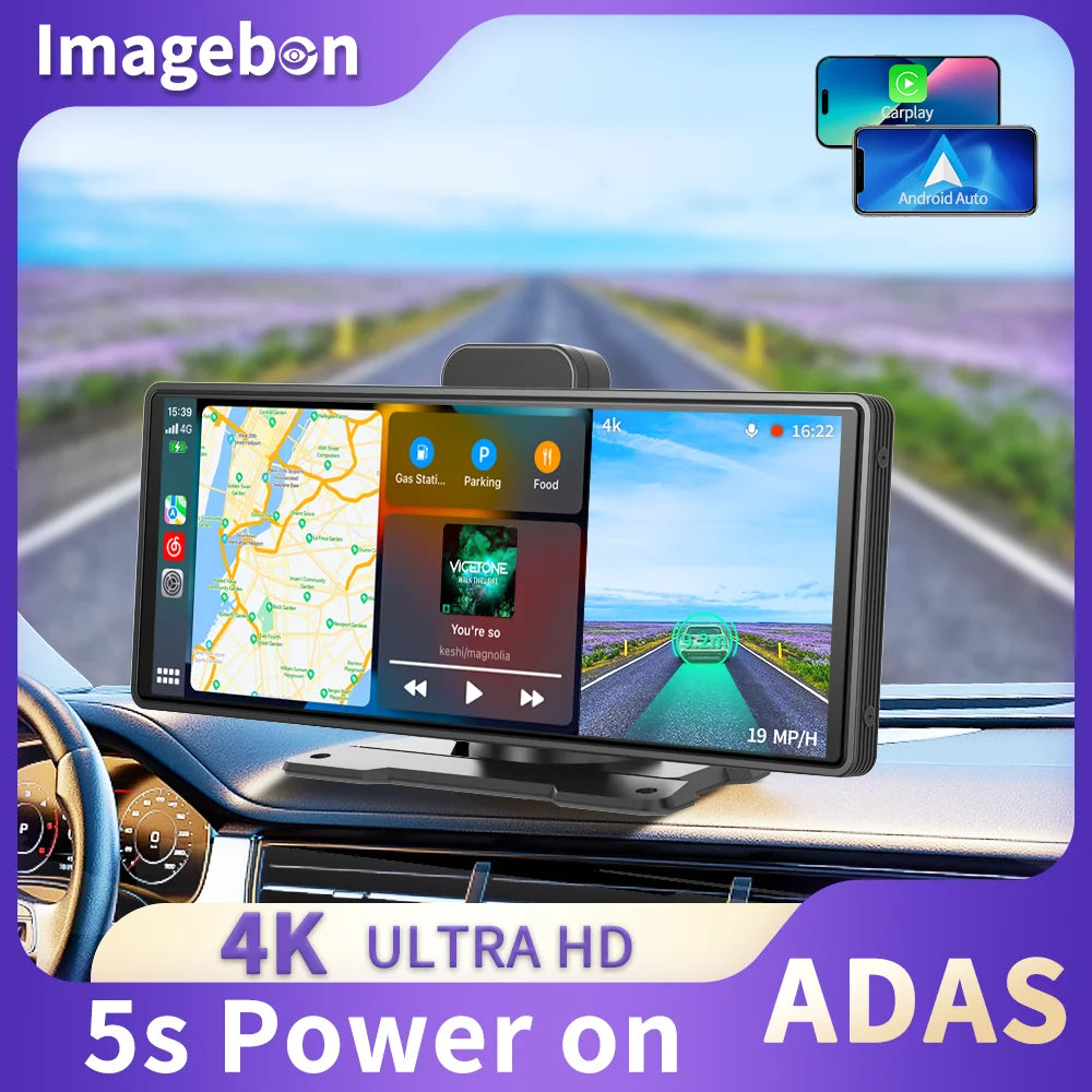 10.26" 4K Dash Cam ADAS Wireless Carplay & Android Auto Car DVR 5G WiFi GPS Navigation Rearview Camera Dashboard Video Recorder