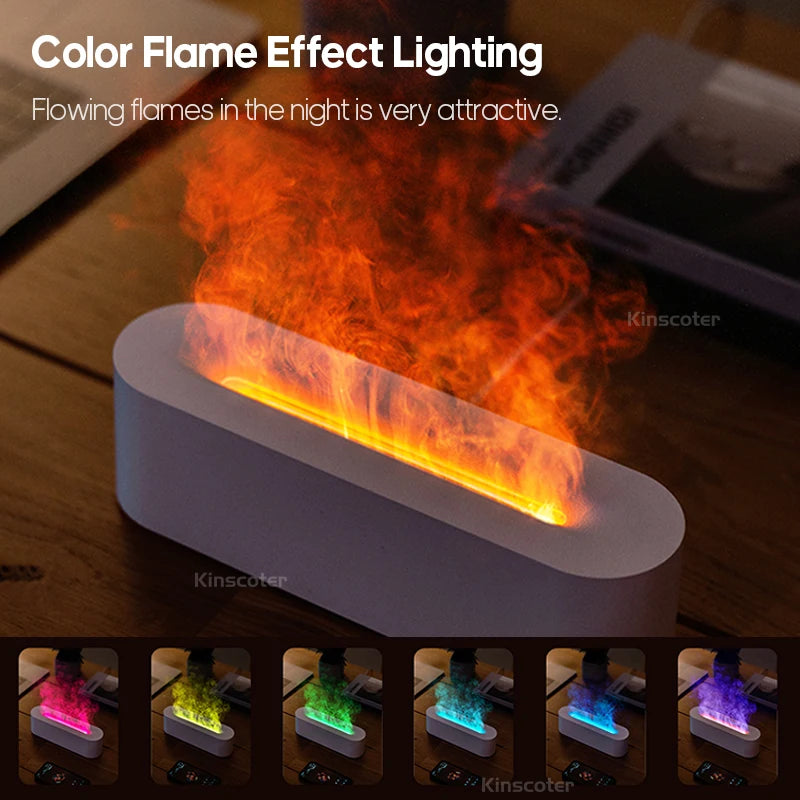 Essential Oil Aroma Diffuser Flame Air Humidifier with  RGB Realistic Fire Night Light