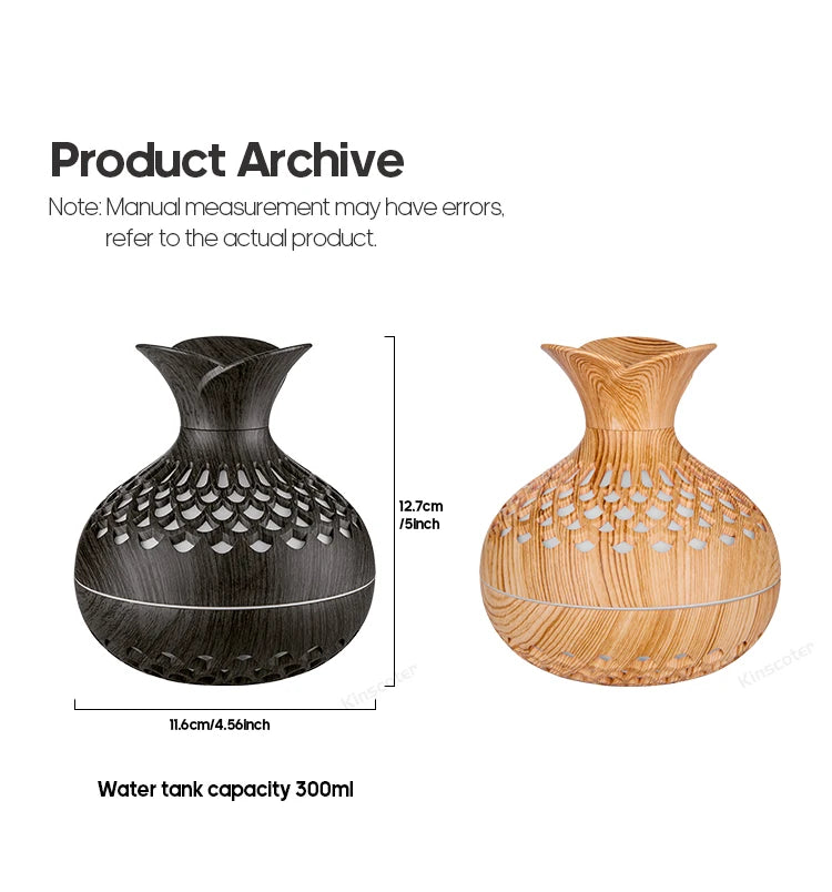 Wood Grain Humidifier 300ml USB Aroma Diffuser Atomizer USB