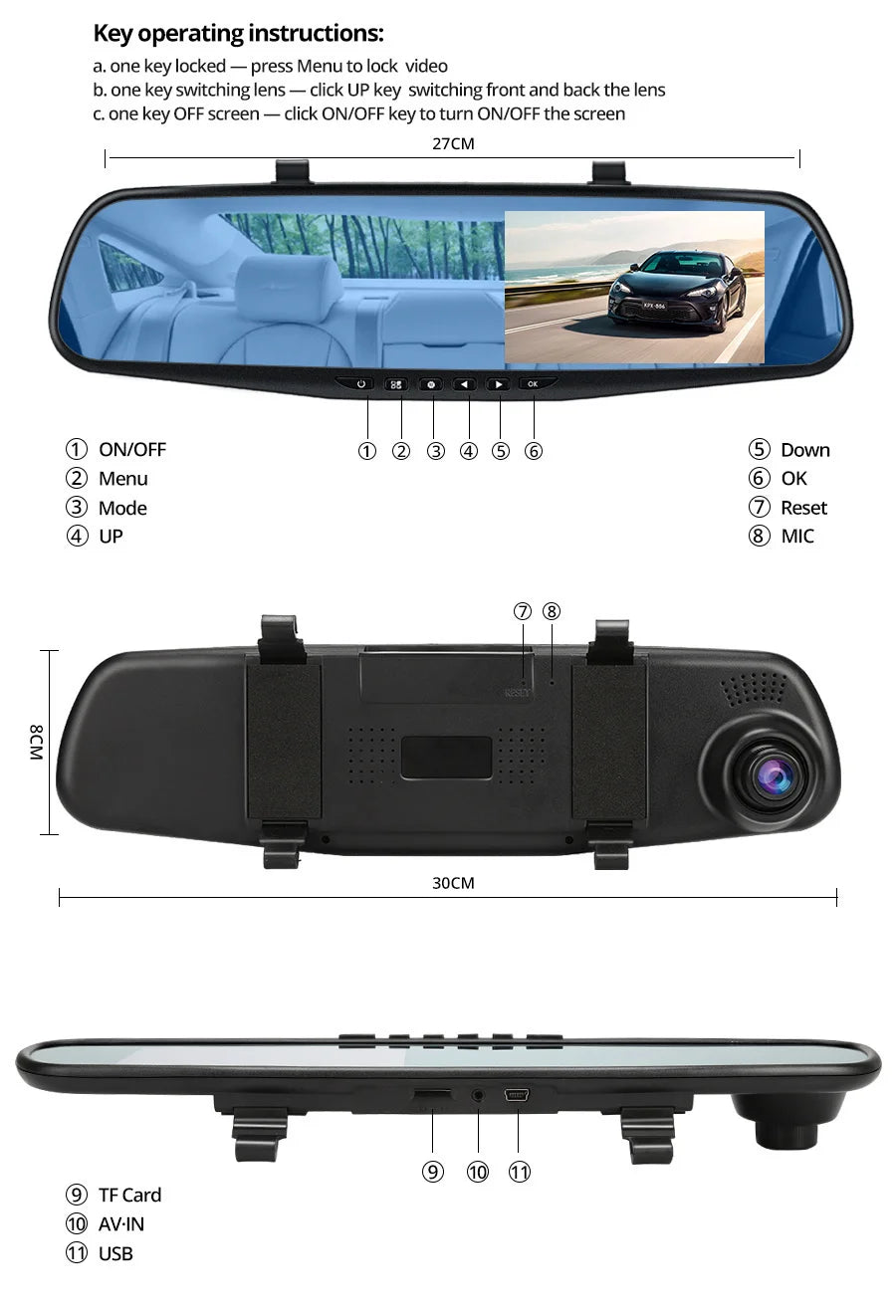 E-ACE Dashcam Car Dvr 4.3 Inch Mirror FHD 1080P Camera Dual Lens DVR  Rearview Mirror Dash Camera Car Video Recorder Auto