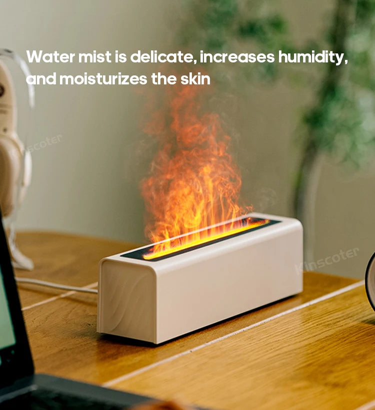 Essential Oil Aroma Diffuser Flame Air Humidifier with  RGB Realistic Fire Night Light