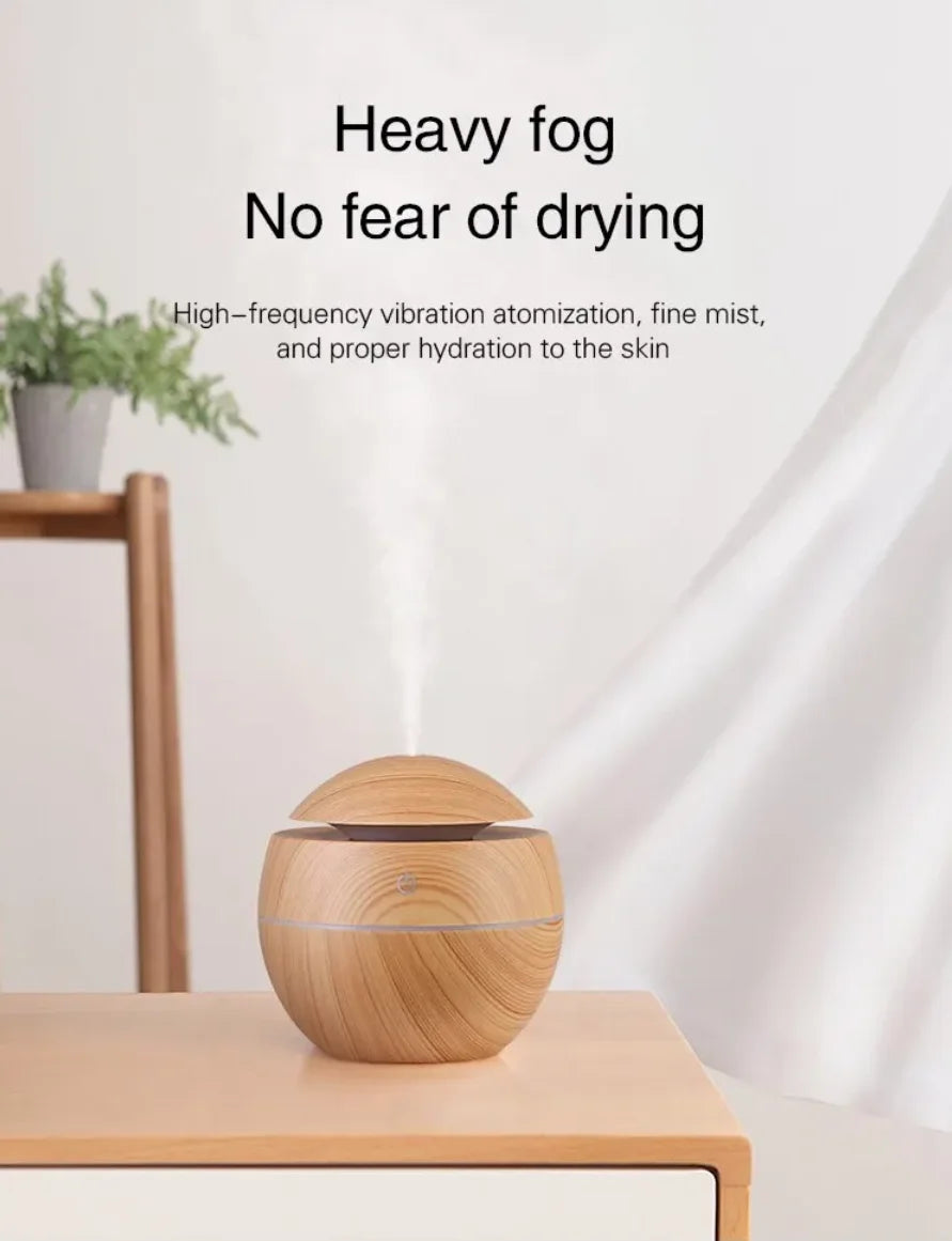 USB Ultrasonic Cool Mist Sprayer Essential Oil Fragrance Mini Home Wood Grain Air Humidifier