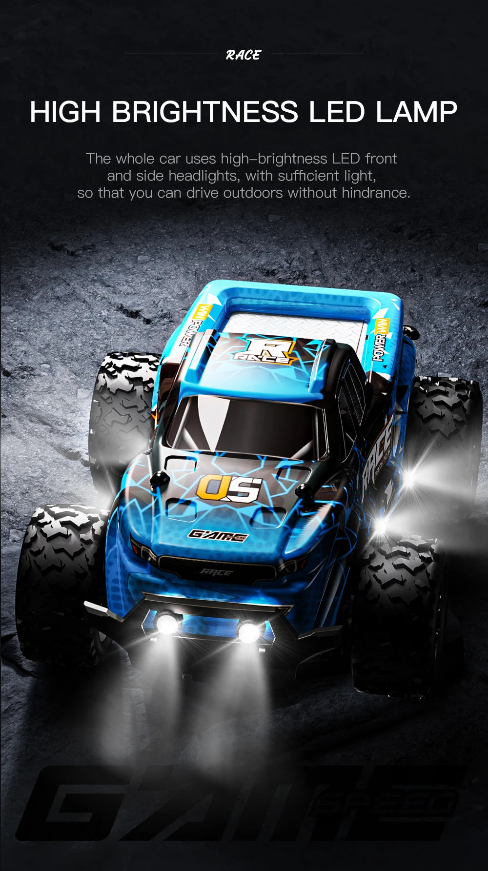 RC Car 1:16 2WD  with LED Light  2.4G 20KM/H High Speed Off-Road