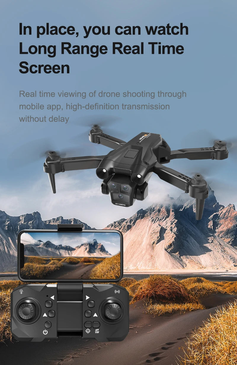 KBDFA New M4 RC Drone 4K Professinal With Wide Angle Triple HD Camera Foldable RC Helicopter WIFI FPV Height Hold Apron Sell