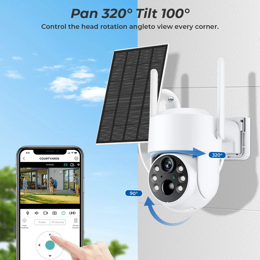 4MP Wireless Wifi Camera Solar Outdoor With Solar Panel Recharge Battery PIR Human Detection PTZ Video Surveillance Camera ICSEE