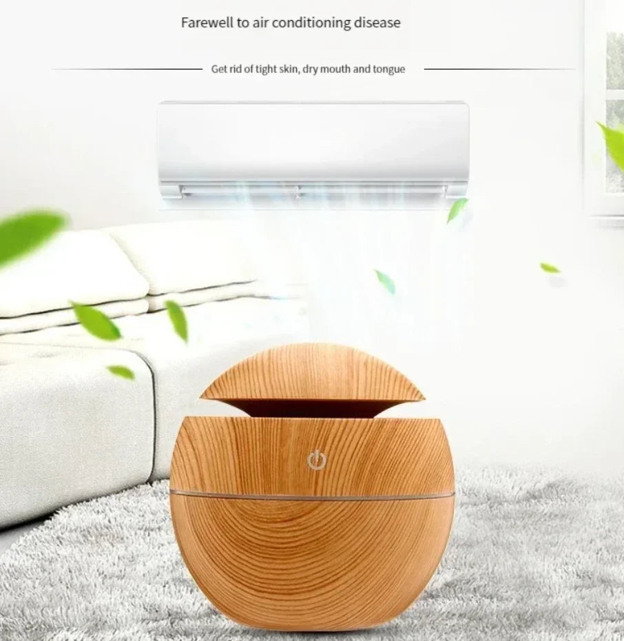 USB Ultrasonic Cool Mist Sprayer Essential Oil Fragrance Mini Home Wood Grain Air Humidifier