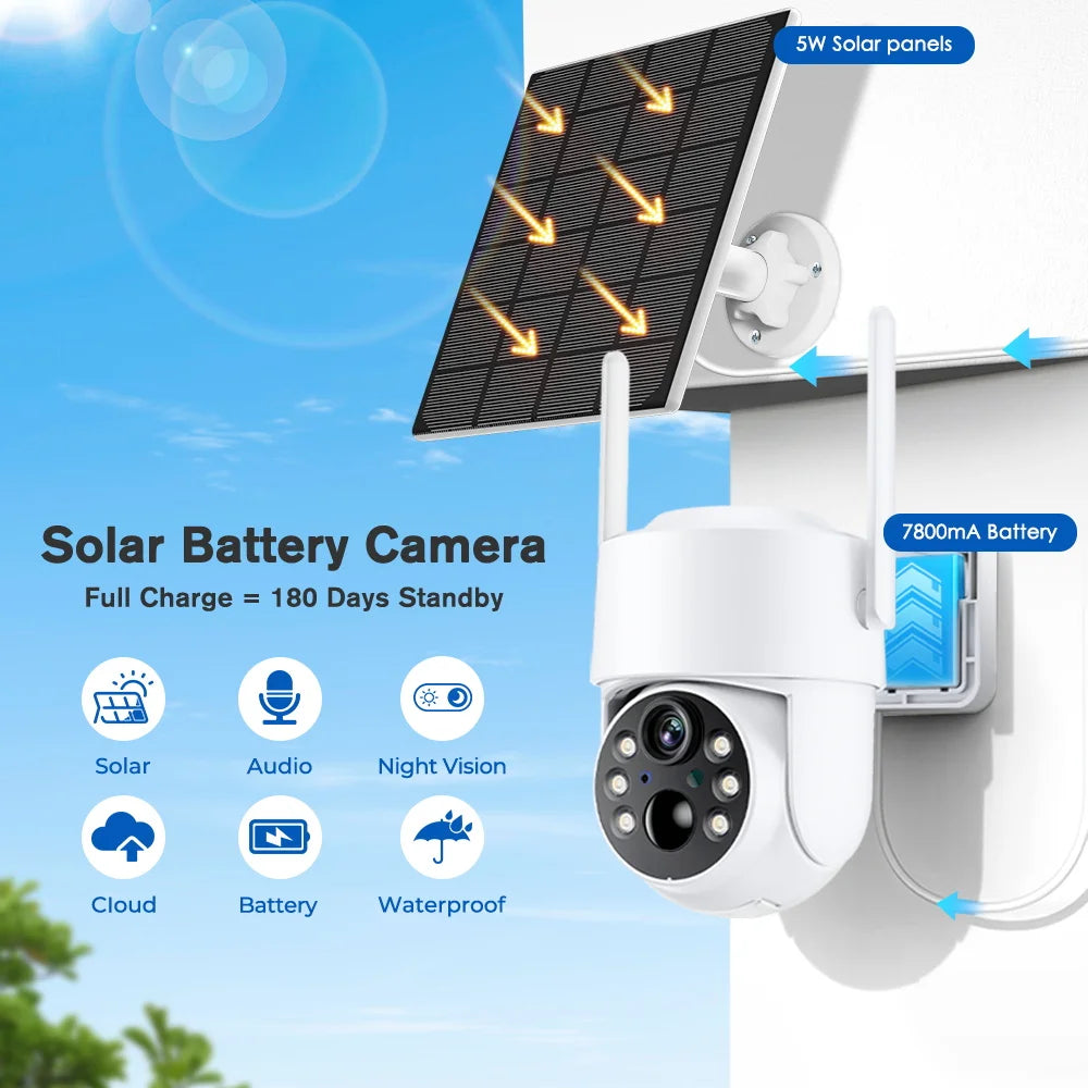 4MP Wireless Wifi Camera Solar Outdoor With Solar Panel Recharge Battery PIR Human Detection PTZ Video Surveillance Camera ICSEE