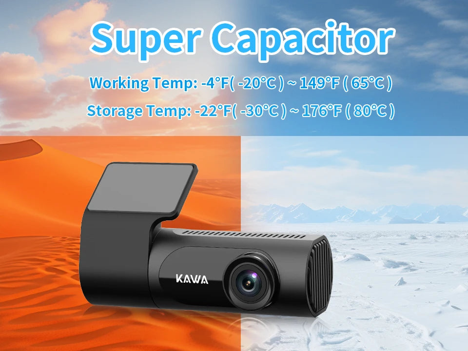 KAWA Car DVR D6 Dash Camera for Car 1440P Video Recorder EN RU FR JP Voice Control 24H Parking Mode App Control Night Vision