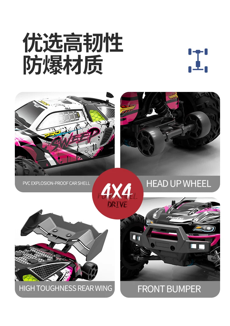 1:16 70KM/H Or 50KM/H 4WD RC Car With LED Remote Control Cars High Speed Drift Monster 4x4 Truck