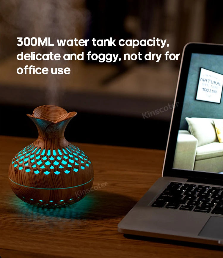 Wood Grain Humidifier 300ml USB Aroma Diffuser Atomizer USB