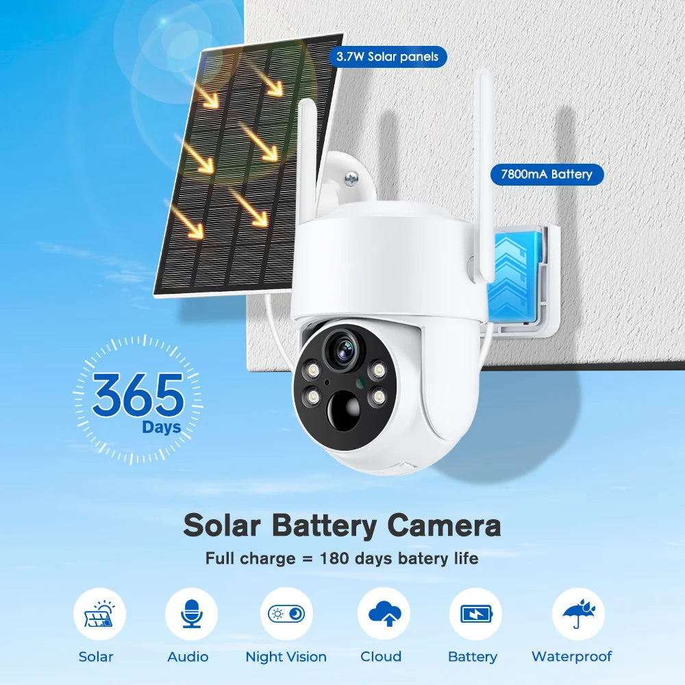 4MP Wireless Wifi Camera Solar Outdoor With Solar Panel Recharge Battery PIR Human Detection PTZ Video Surveillance Camera ICSEE