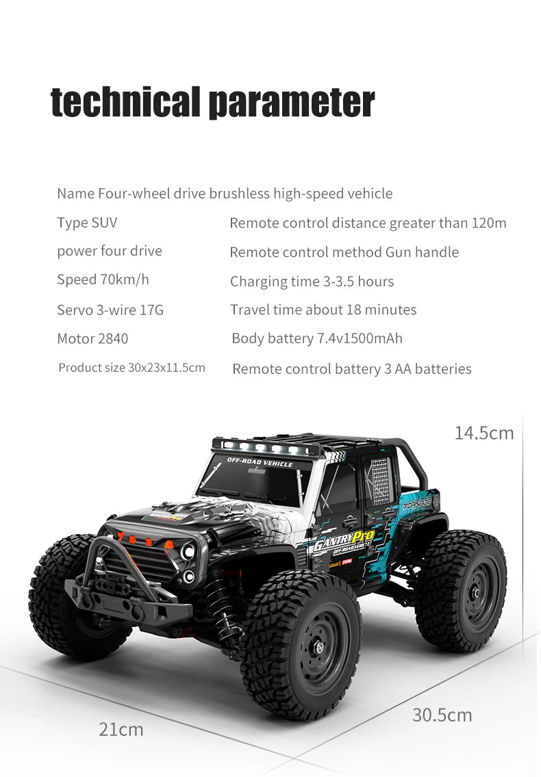 1:16 70KM/H Or 50KM/H 4WD RC Car With LED Remote Control Cars High Speed Drift Monster 4x4 Truck