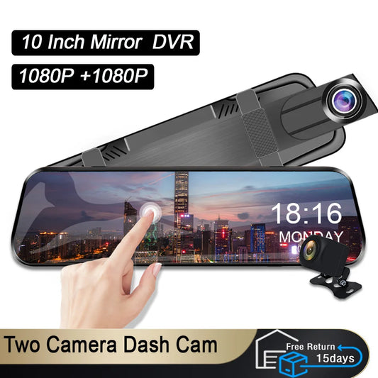 10 Inch Mirror Camera for Car Touch Screen Video Recorder Rearview Mirror Dash Cam Front and Rear Camera Mirror DVR Black Box