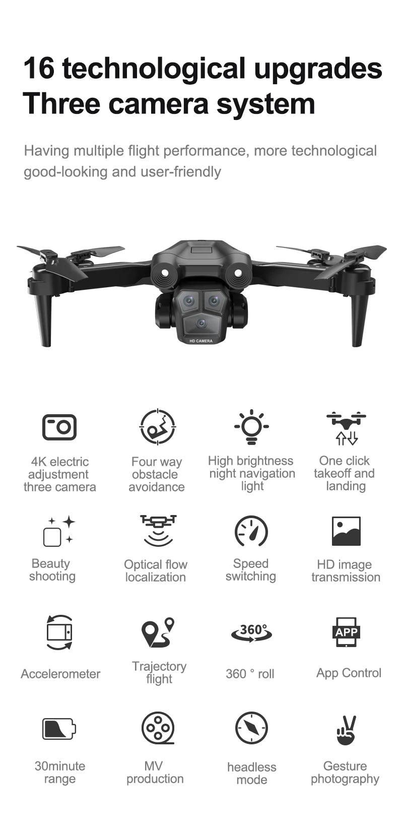 KBDFA New M4 RC Drone 4K Professinal With Wide Angle Triple HD Camera Foldable RC Helicopter WIFI FPV Height Hold Apron Sell