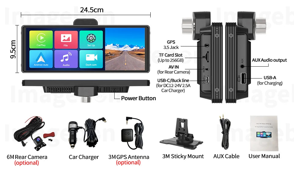 10.26" 4K Dash Cam ADAS Wireless Carplay & Android Auto Car DVR 5G WiFi GPS Navigation Rearview Camera Dashboard Video Recorder