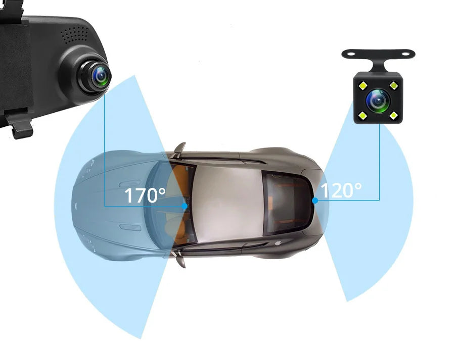 E-ACE Dashcam Car Dvr 4.3 Inch Mirror FHD 1080P Camera Dual Lens DVR  Rearview Mirror Dash Camera Car Video Recorder Auto