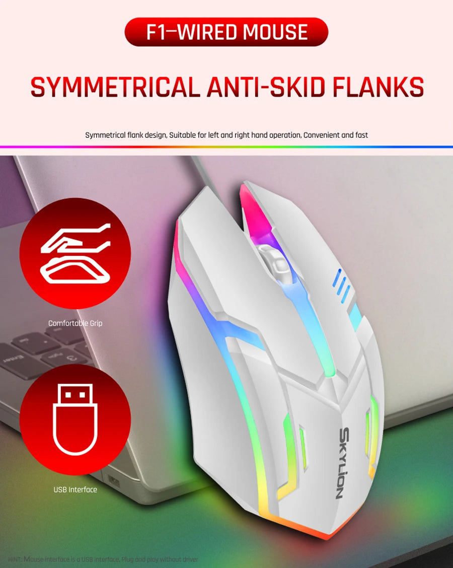 SKYLION F1 Wired 3 Keys Mouse Colorful Lighting Gaming and Office For Microsoft Windows and Apple IOS System