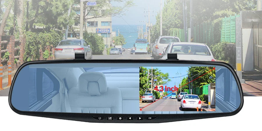 E-ACE Dashcam Car Dvr 4.3 Inch Mirror FHD 1080P Camera Dual Lens DVR  Rearview Mirror Dash Camera Car Video Recorder Auto