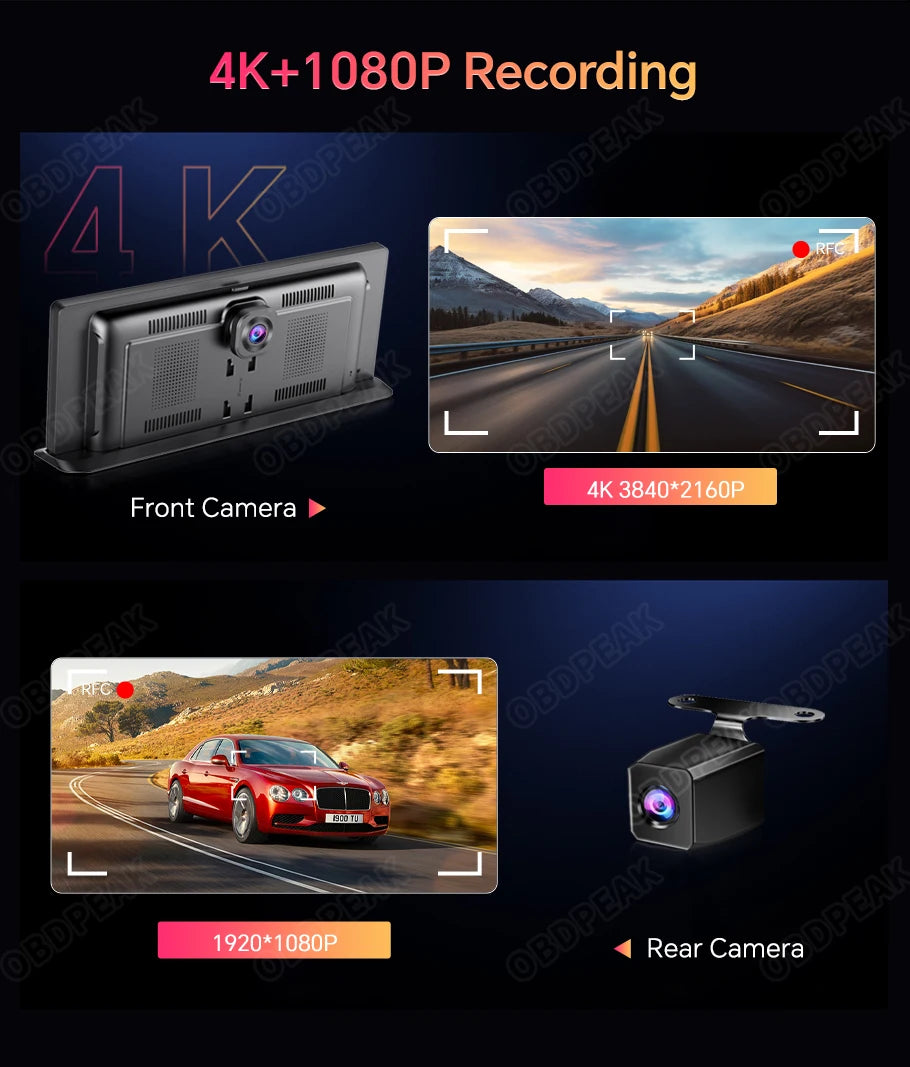 K2 Pro 11.3" Car DVR 4K Camera Wireless Carplay Android auto Ai Screen Dash Cam Dual Len Video Recorder GPS Navigation Dashboard