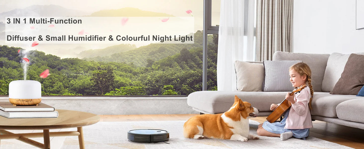 500ML USB Wood Grain Aroma Diffuser, Essential Oil Diffuser, Air Humidifier with Remote Control, Colorful Night Lights For Home