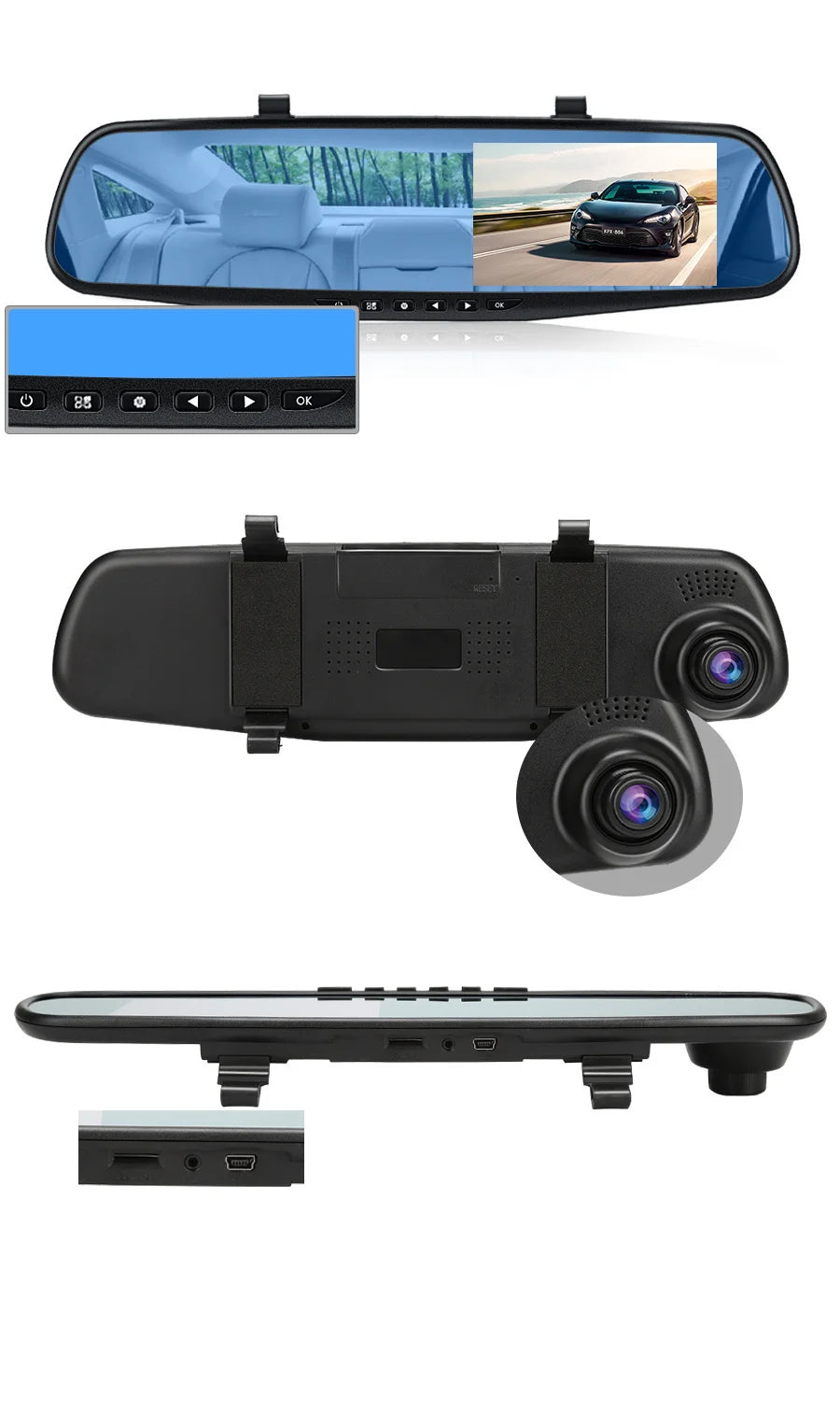 E-ACE Dashcam Car Dvr 4.3 Inch Mirror FHD 1080P Camera Dual Lens DVR  Rearview Mirror Dash Camera Car Video Recorder Auto