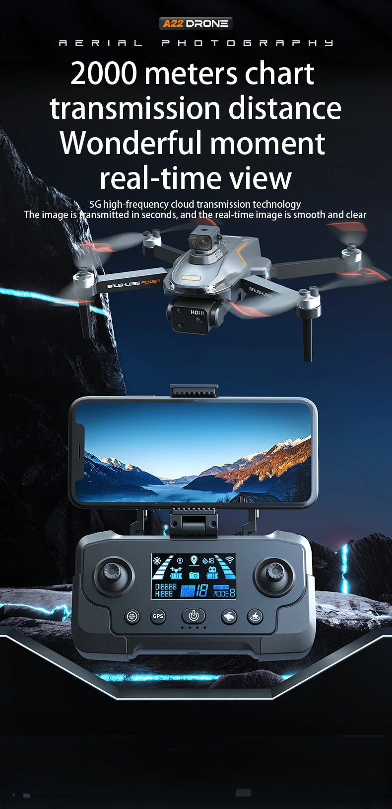 2024 New A22 Pro GPS Drone 8K HD Camera Brushless High-Definition RC Aircraft 5G WIFI FPV 360° Laser Obstacle Avoidance Dron Toy