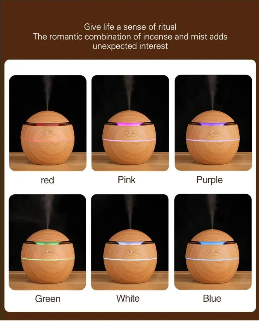 USB Ultrasonic Cool Mist Sprayer Essential Oil Fragrance Mini Home Wood Grain Air Humidifier