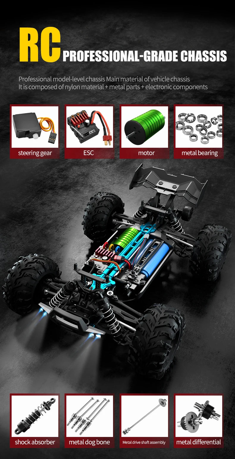 1:16 70KM/H Or 50KM/H 4WD RC Car With LED Remote Control Cars High Speed Drift Monster 4x4 Truck