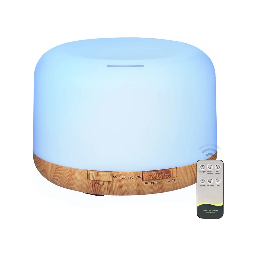 500ML USB Wood Grain Aroma Diffuser, Essential Oil Diffuser, Air Humidifier with Remote Control, Colorful Night Lights For Home