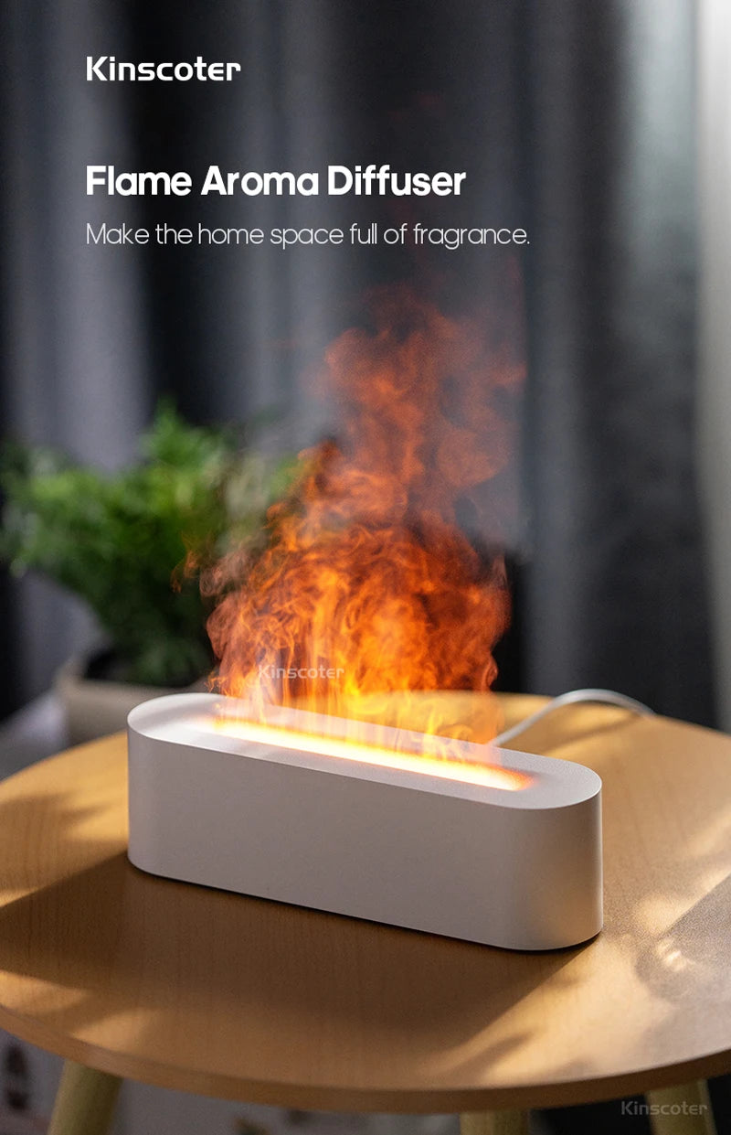 Essential Oil Aroma Diffuser Flame Air Humidifier with  RGB Realistic Fire Night Light