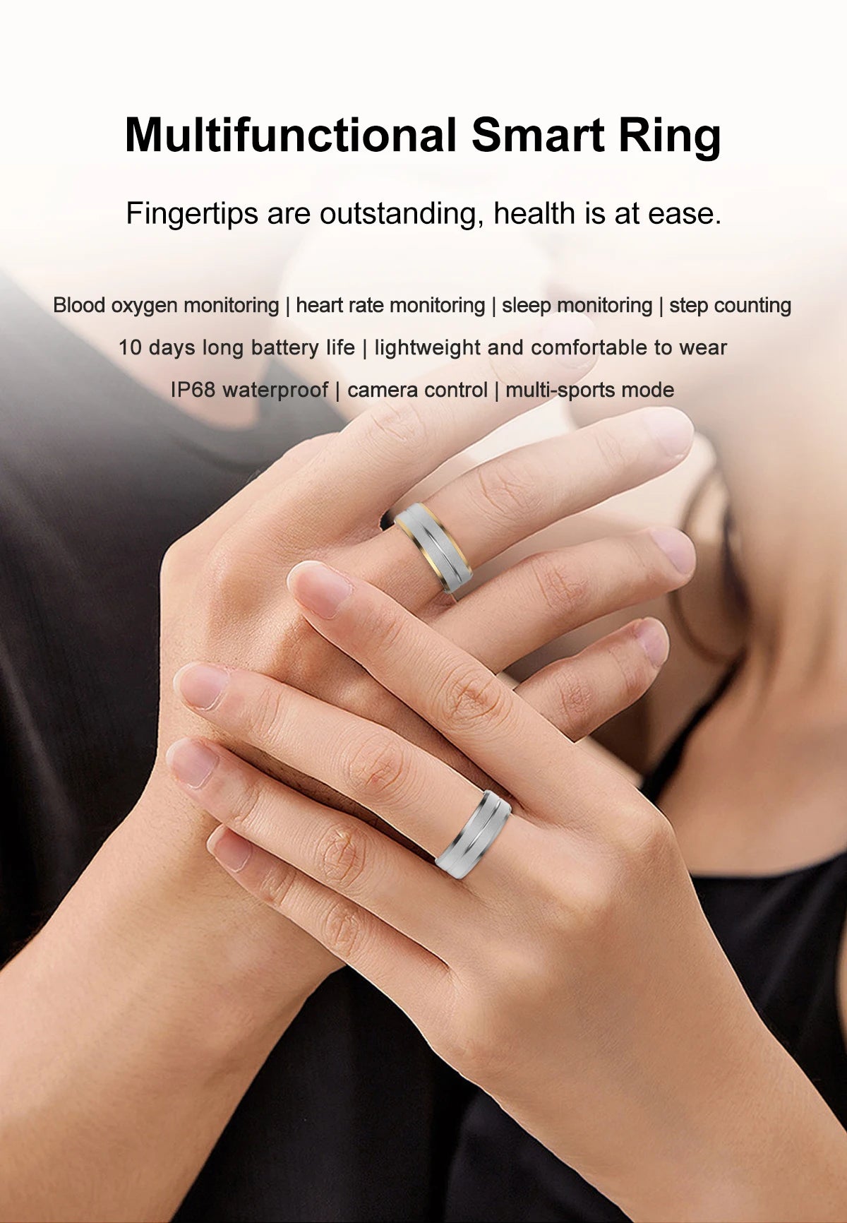 2024 Smart Ring For Men Women Heart Rate Blood Oxygen Monitoring Multi Sports Modes IP68 Waterproof Smart Rings For Android IOS