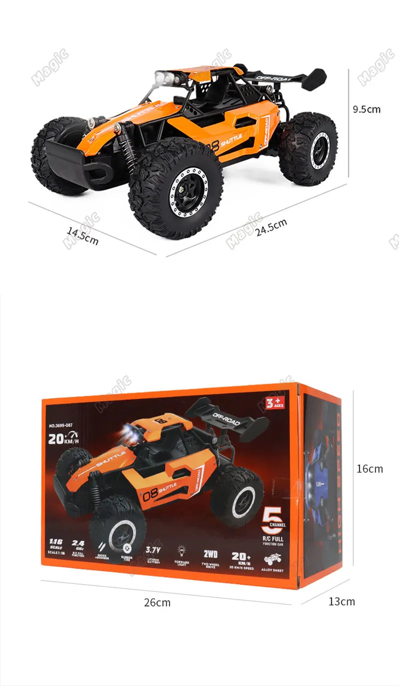 RC Car 1:16 2WD  with LED Light  2.4G 20KM/H High Speed Off-Road