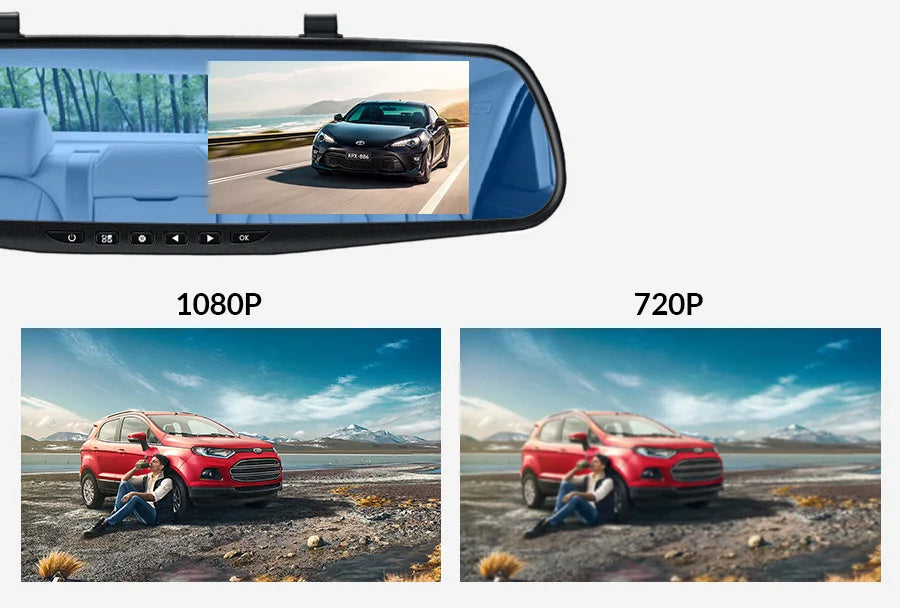 E-ACE Dashcam Car Dvr 4.3 Inch Mirror FHD 1080P Camera Dual Lens DVR  Rearview Mirror Dash Camera Car Video Recorder Auto